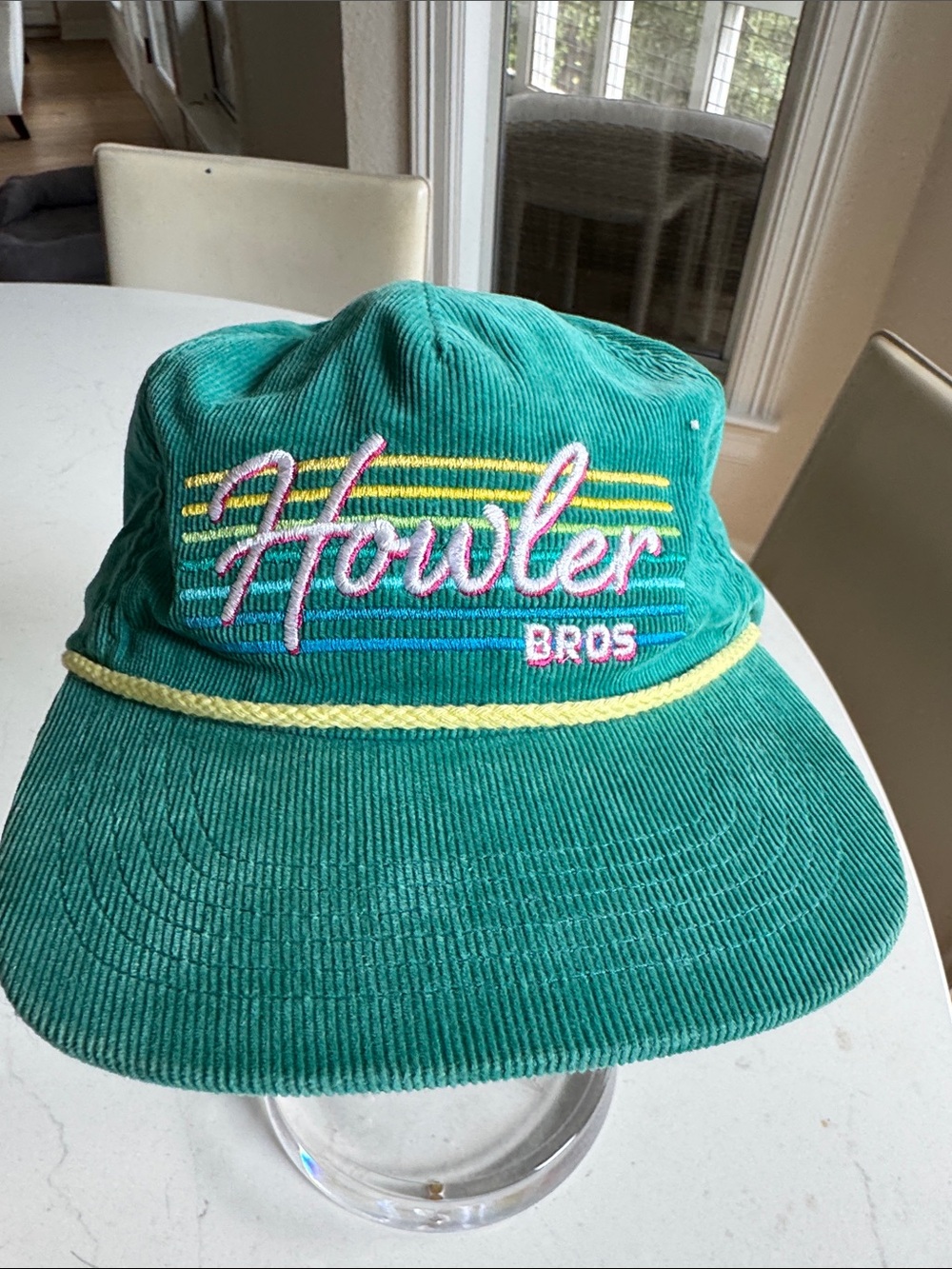 Howler Brothers Kids' Teal Corduroy Hat with Pink & Yellow Embroidery